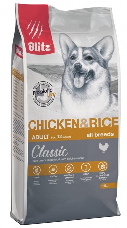 Blitz Classic Adult All Breeds (курица, рис) в зоомагазине Лепшы Сябар